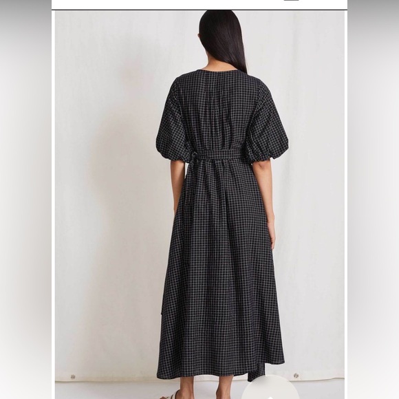 Apiece Apart Avignon Wrap Dress in Black/Cream Checks Size Small - Picture 3 of 6